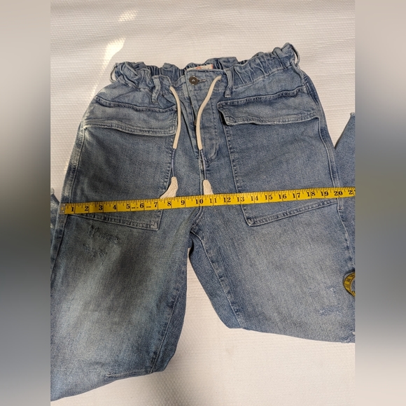 FREE PEOPLE Jeans Womens Small S Wide-Leg Crop Flap Pockets Raw-Hem Paperbag. - Picture 5 of 11